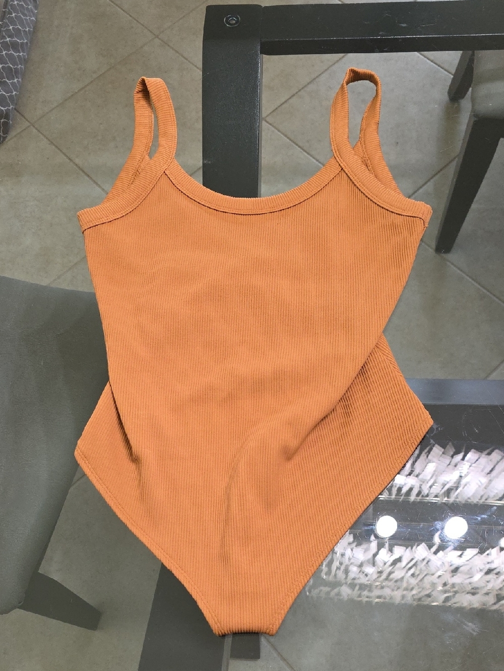 wild fable Double-Strap Ribbed Bodysuit in Burnt Orange